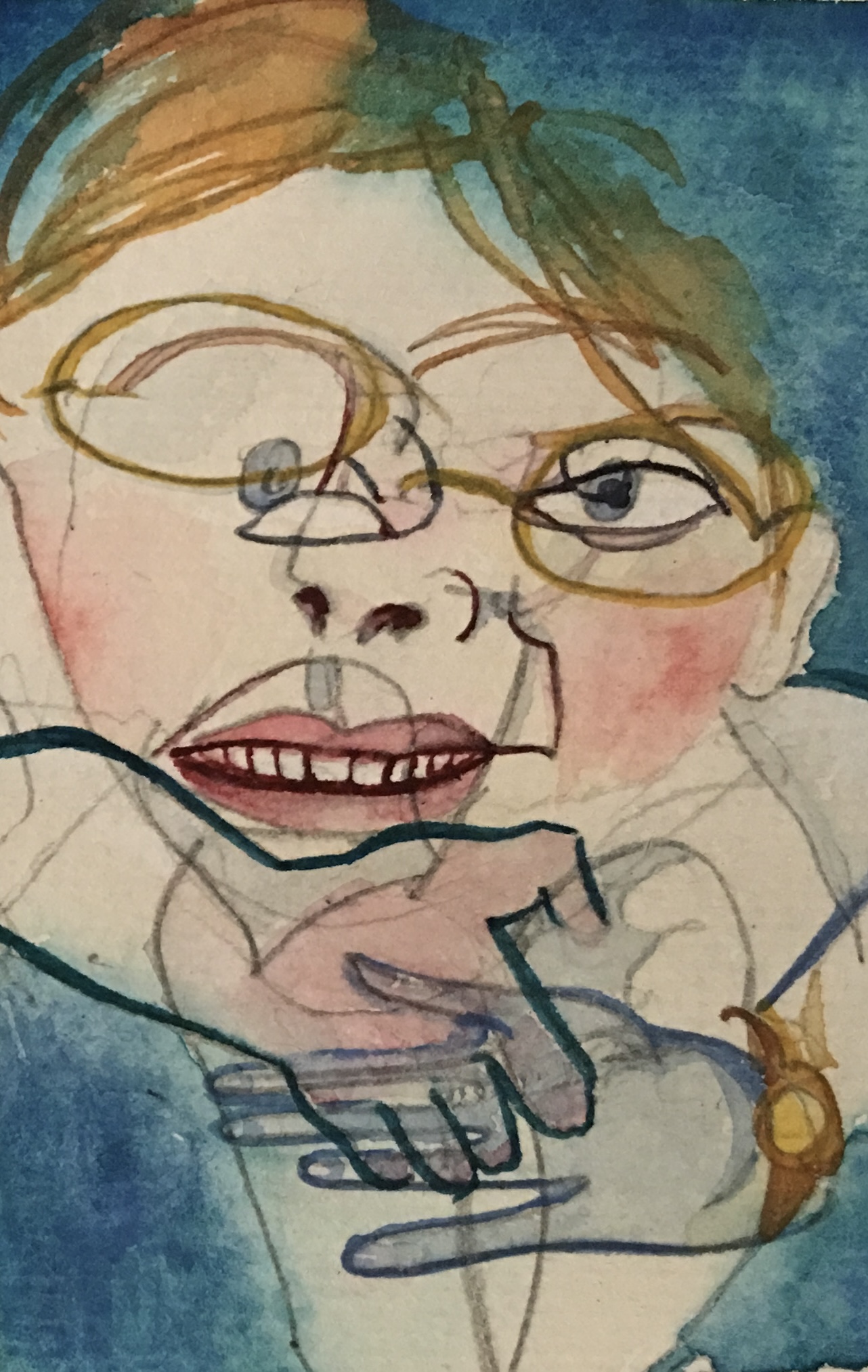 Abstract watercolor of a woman in glasses