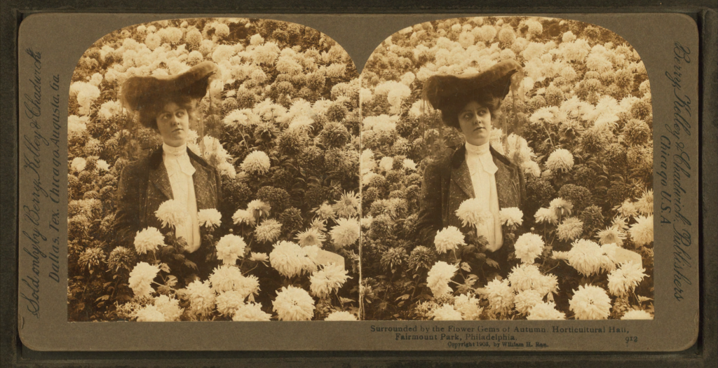Sepia-toned woman surrounded by flowers