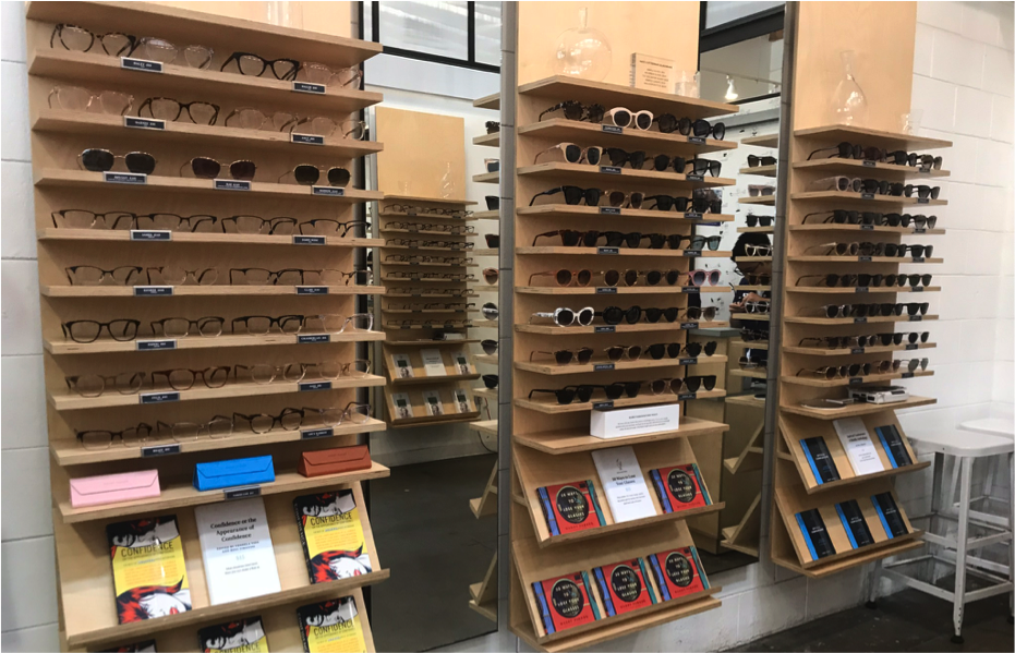 shelves displaying glasses