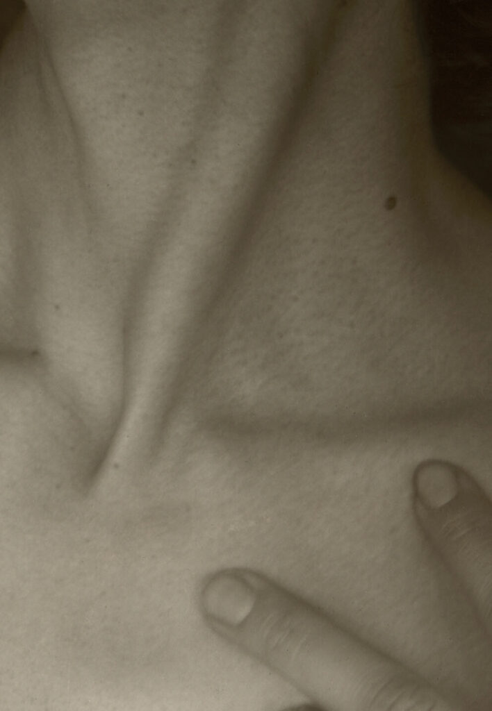 A zoomed in picture of Georgia O'Keefe's neck.